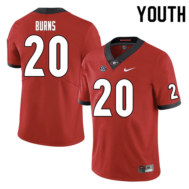 Georgia Bulldogs Youth Major Burns #20 Red Stitched College UGA Football Jersey 23BB016AE